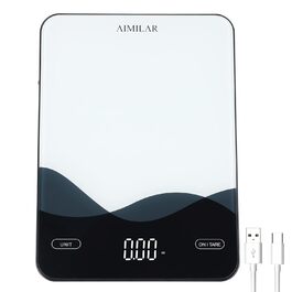 Кухонні ваги AIMILAR Акумуляторні, акумуляторні цифрові харчові ваги USB C Кухонне скло 10 кг Світлодіодне скло без батареї Точна 1 г/0,1 унції Велика зона зважування