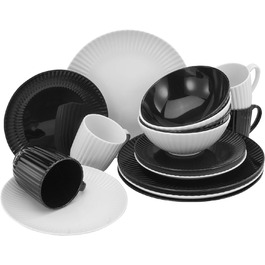 Серія ALLEGRA - Кольори, Набір посуду, (16шт комбінований набір, чорний білий), 22233