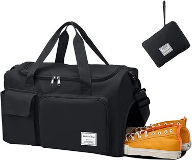 Дорожня сумка Aedcbaide, складна спортивна сумка для взуття, легка спортивна сумка, водонепроникна жіноча і чоловіча нічна сумка на вихідні, сумка для сухого і вологого білизни для занять спортом (чорний )