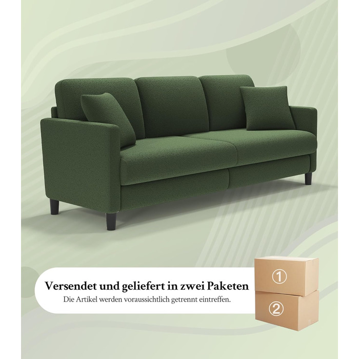 Зручне диванчик для підліткової кімнати: компактний диван на 2 місця з масиву дерева (зелений, 211 см)