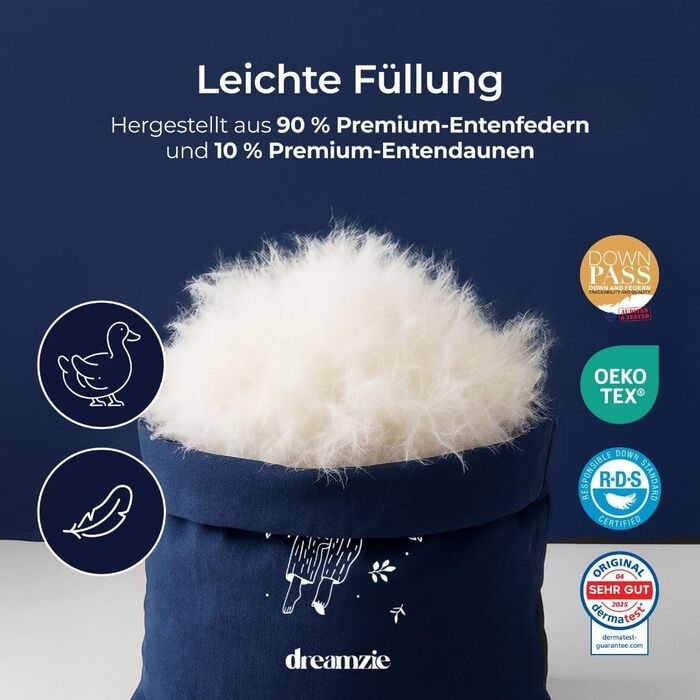 Пухова ковдра Dreamzie 200x200 см - тепла зимова ковдра з пухом та пером, 450 г/м², сертифікат добробуту тварин