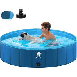 Басейн для собак Fwiull для великих і малих собак, складаний басейн для собак 140*30 см Ванна для собак Стабільний басейн Дитячий басейн для домашніх тварин Нековзний портативний синій 140 см