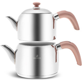 Набір для заварювання чаю Karaca Edge Mini Induktion Base Rose: чайник 1 л + глечик 2,5 л | Турецький чайник
