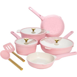 Набір посуду Paris Hilton Ceramic Pink, 10 предметів, антипригарне покриття, нержавіюча сталь, без PFAS, PFOA, PFOS, PTFE, для посудомийної машини