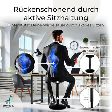 Регульований пуф Standup.Today Ella (білий/зелений) – висота 55-80 см – ергономічний пуф для офісу та дому – пуф з ефектом гойдання – пуф для робочого столу