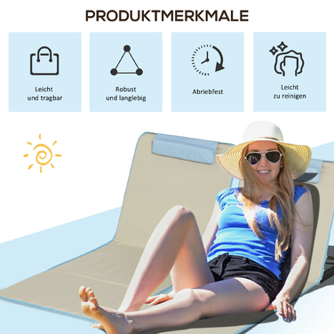 Outsunny Beach Mat, набір з 2 складних пляжних шезлонгів з подушкою, 5-ступінчастий пляжний матрац з регулюванням висоти з сумкою для перенесення, сталь, бежевий, 134 x 48 x 33-43 см