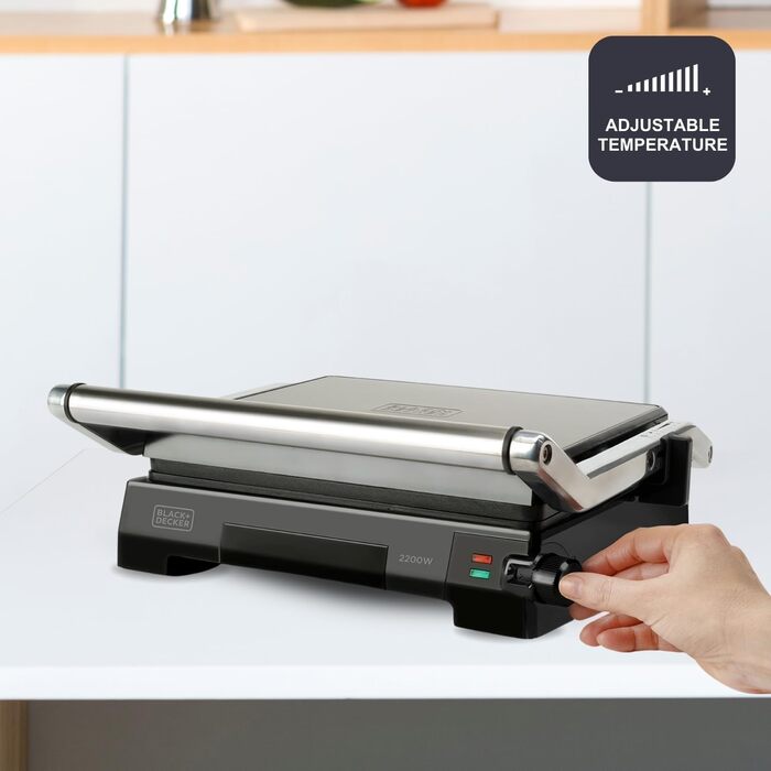Електричний гриль-контактна поверхня Black+Decker BXGR2200E 2-в-1 (2200W, 29x23 см) з LCD-дисплеєм