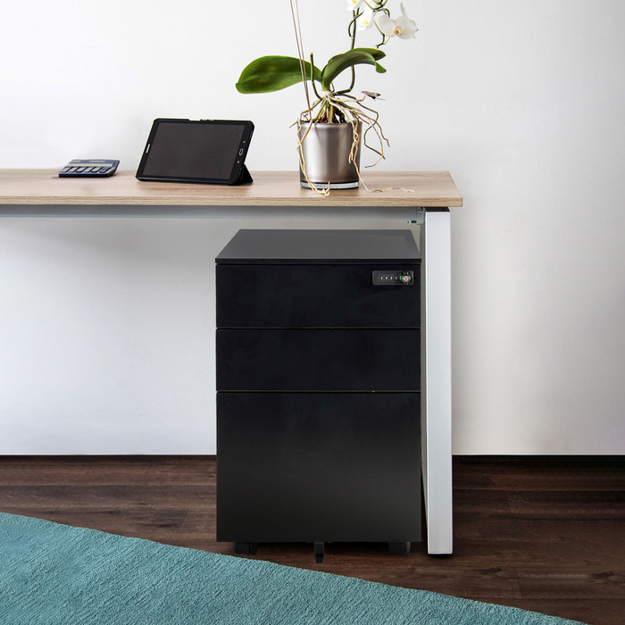 Контейнер на колесах COLOR OS I, метал, чорний колір з кодовим замком, hjh OFFICE