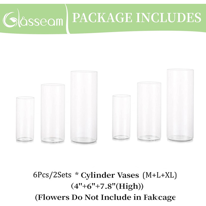 Скляна декоративна ваза, скляний циліндр, настільна ваза, набір з 3 предметів / комплекту, сучасна скляна кругла скляна ваза для квітів, ваза для тюльпанів, настільна ваза для весільної вітальні, тюльпани, троянда, висотою 5/20/25 см (2, м дXL)