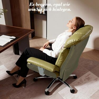 Офісний стілець Efomao XXL до 200 кг з підставкою для ніг, екошкіра, висока спинка, регульовані підлокітники, підтримка попереку, сірий