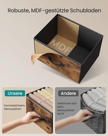 SONGMICS Комод зі 8 висувними ящиками, шафа для зберігання, сталь, МДФ, флізелін, для спальні, прихожої, вітальні, вінтажний коричневий + чорний, LGS124BH04