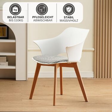 Набір з 4-х стільців Albatros для їдальні, Aalborg, білий - дерев'яні ніжки з масиву буку, скандинавський ретро-дизайн, зручний стільчик-чаша, елегантний кухонний стілець для обіднього столу