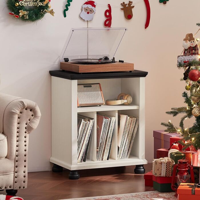 Стійка для програвача LELELINKY: полиця для 200 платівок, дерев'яний стіл для вітальні, спальні, офісу, білий
