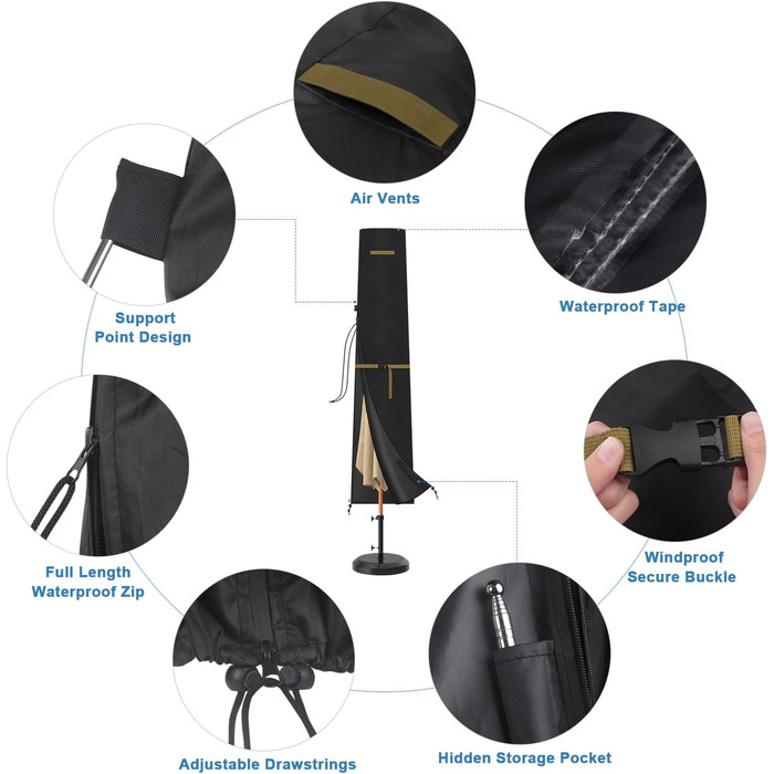 Захисний чохол для подвійного парасоля VANSHEIM Ø 400 см, водонепроникний, захист від УФ, для парасоля/ампельного парасоля, 460x270 см