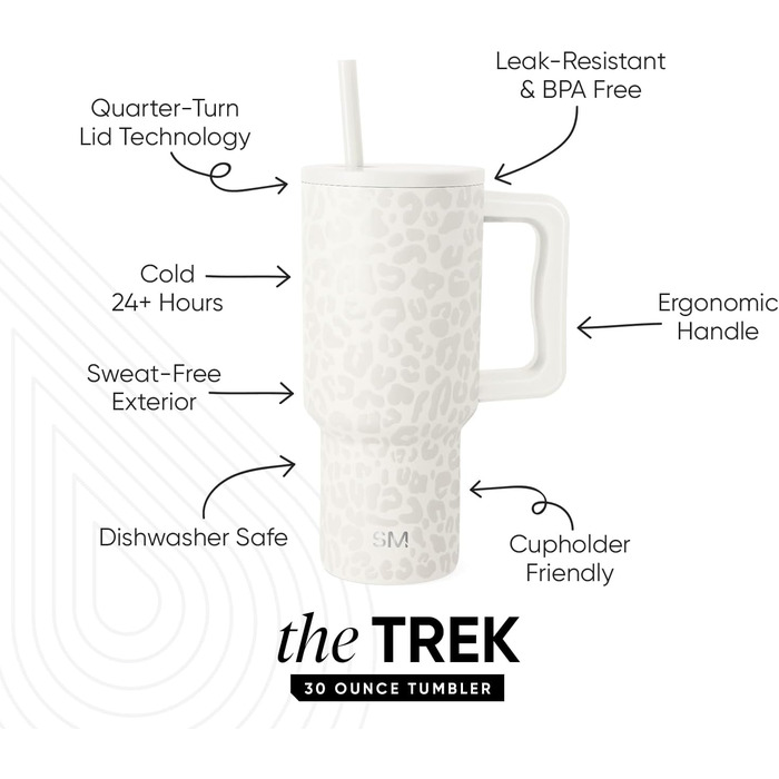 Термокружка Simple Modern з соломкою та ручкою | 890мл, Almond Birch | Ізольована сталева термокружка для напоїв | Подарунок для жінок та чоловіків