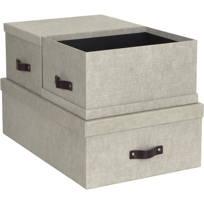 Набір з 3 коробок для зберігання для спальні, дитячої кімнати, офісу або ванної кімнати - Штабельована коробка для замовлення з кришкою - Коробки для зберігання з ДВП та паперу - сірий (бежевий)