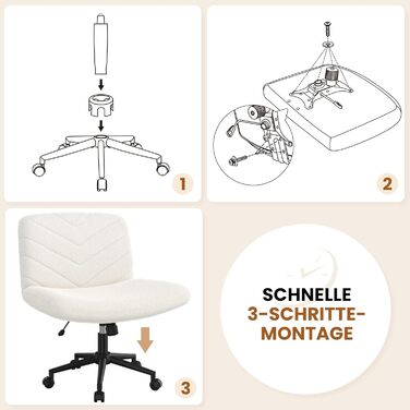 Офісне крісло Yaheetech з роликами, регульоване по висоті, з широким сидінням та середньою спинкою, для офісу та спальні, з колесами (слонова кістка)