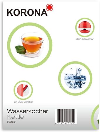 Чайник Korona 20133 Місткість 1,7 літра Ретро стиль Привабливий Потужність 2200 Вт Базова станція 360 (червоний)