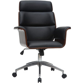 Офісний крісло Miliboo Design, чорний колір, з елементами темного дерева, модель Elon