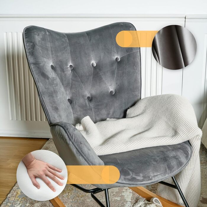 Крісло-гойдалка Cosy Meuble - стильне крісло з підлокітниками для вітальні, спальні, балкону. Макс. навантаження 120 кг, сірий велюр