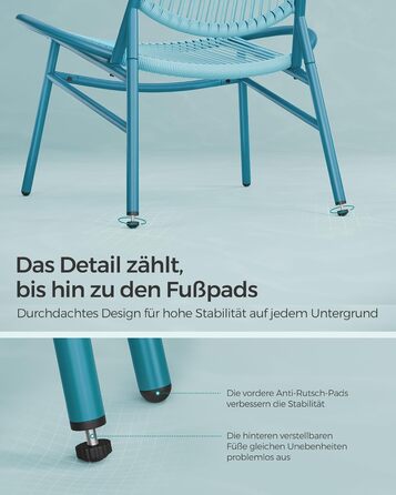 Набір садових меблів SONGMICS з ротангу (3 предмети): стіл та 2 крісла для тераси, саду, балкону, блакитний