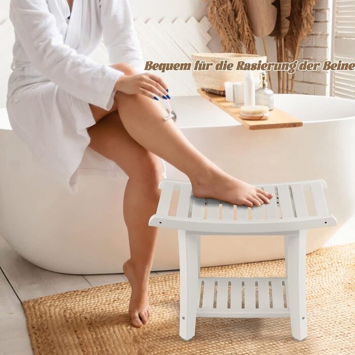 Стілець для душу Relax4Life з полицею та тримачами, білий, до 150 кг, 41x31,5x43,5 см