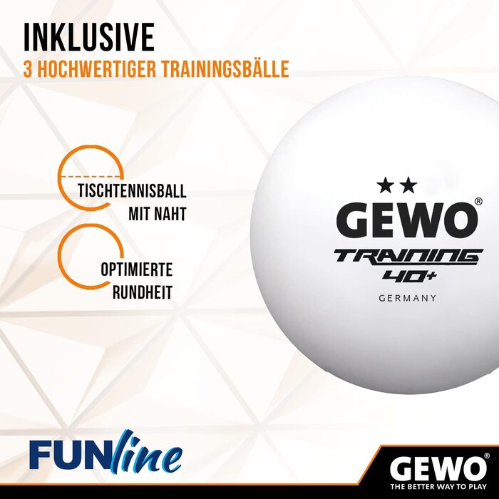 Набір ракеток GEWO Free TIME-повний набір з двох ракеток для настільного тенісу, сітки для настільного тенісу і м'ячів-2 направляючих ракетки, увігнута ручка, рухливий сітчастий набір з зажимами і 3 тренувальних м'яча tt 40