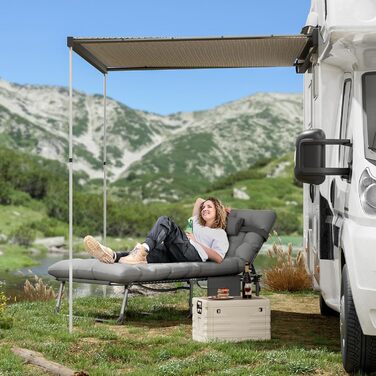 Розкладне ліжко для кемпінгу UDPATIO: зручне ліжко для відпочинку на природі з регульованою спинкою, сіре