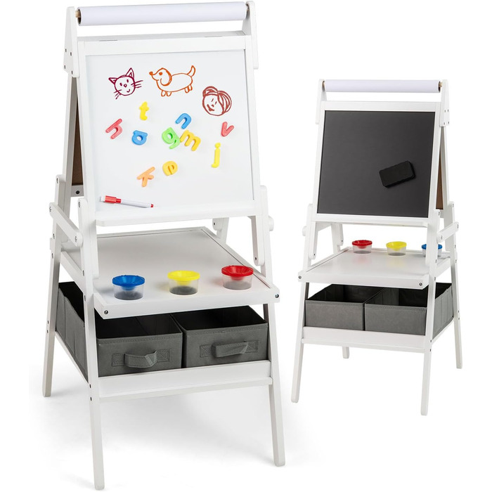 Дитяча мольберт DREAMADE 3 в 1 з магнітною дошкою, крейдою та рулоном паперу, для малювання та творчості, від 3 років (білий)