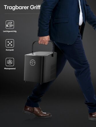 Льодогенератор Fohere 14 кг/24 год, швидке виробництво льоду (5 хв), 2 розміри кулеподібного льоду, самоочищення, з ручкою, лопаткою та кошиком для вечірок, офісу, кемпінгу - Чорний