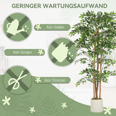 Штучний баньяновий масив з масивним дерев'яним стовбуром, горщик, для вітальні, спальні, офісу, 75 x 75 x 180 см, зелений