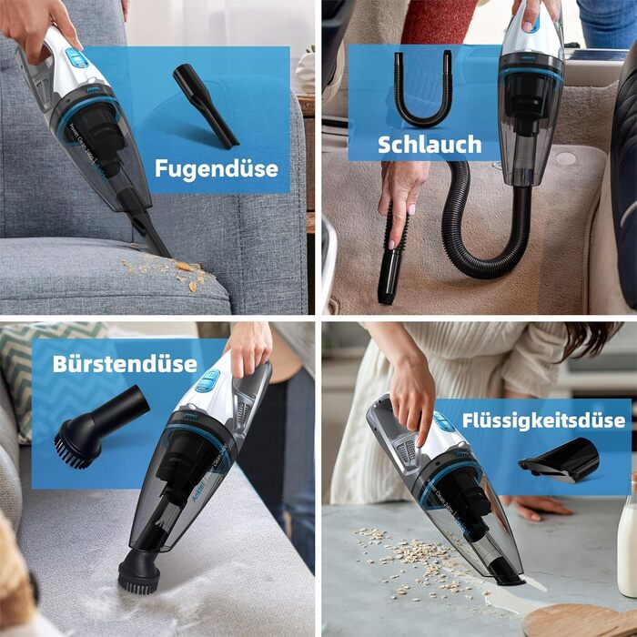 Акумуляторний ручний пилосос PowerClean 2400 для сухого та вологого прибирання з LED-підсвіткою, HEPA-фільтром та зарядною станцією, безмішковий