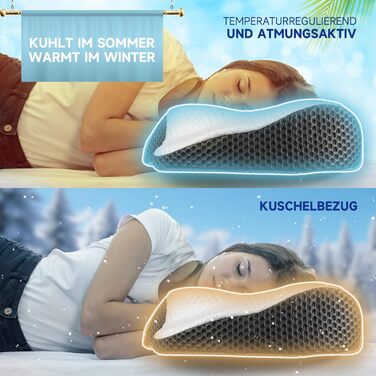 Ортопедична подушка для шиї IDEA з Memory Foam для сну на боці, спині та животі. Ергономічна подушка для шиї з ефектом пам'яті (62 x 34.5 x 12/8 см)
