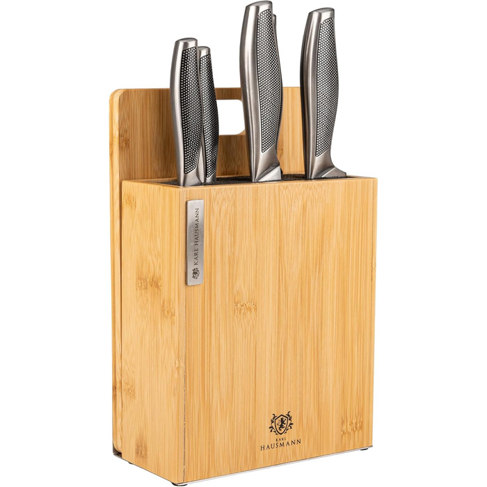 Набір ножів Karl Hausmann 5 шт. з магнітним блоком з бамбука - набір кухонних ножів з нержавіючої сталі