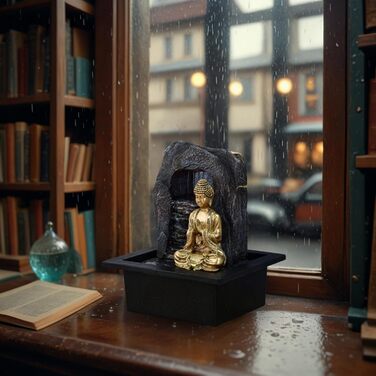 Джерело води Zen'Light Dao від Zimmerbrunnen: Будда, LED-підсвітка, для медитації та релаксації. Декор Фен-Шуй, висота 26 см, горіх