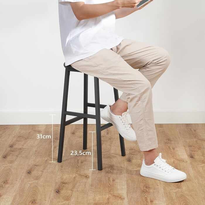 Барний стілець Manahcris, 2 шт. в наборі, 63 см, з PU-оббивкою, з підніжкою, для кухонної стійки, чорний