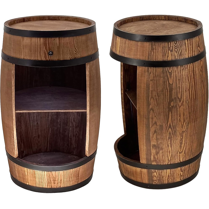 Дерев'яний бар з полицями для вина CREATIVE COOPER Fass - LED підсвітка, 80x50 см, стилістика рустік