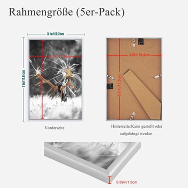 Набір фоторамок 5er Bilderrahmen DIN A4 (13x18 см) білий - рамки для фото, портретів, для дому та офісу з плексигласом, для встановлення та підвішування