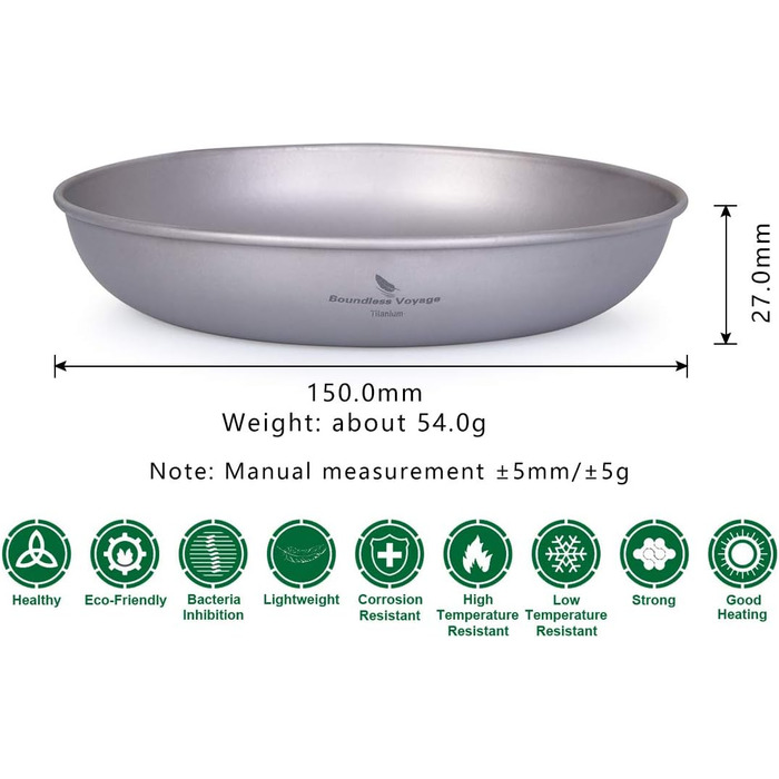 Тарілка для кемпінгу iBasingo Titan Teller 18.5 см: міцна, легка, з нержавіючої сталі, для пікніка та приготування їжі