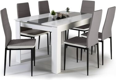 IDMarket Комплект обіднього столу та 6 стільців Georgia/Romane, 140 см, білий та сірий