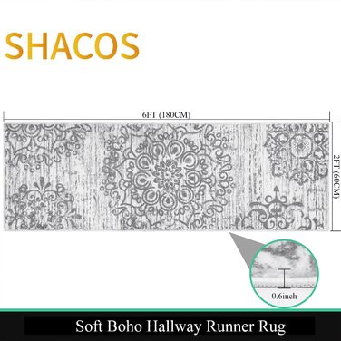 Килим Бохо Доріжка 60x180 см Нековзний Сірий Вінтажний Миється для передпокою, кухні, спальні