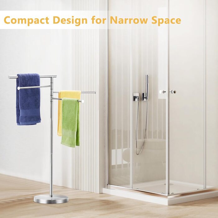 Підлоговий тримач для рушників YOFOVI, срібляний, з 4 поворотними руками, нержавіюча сталь, 101,6 см