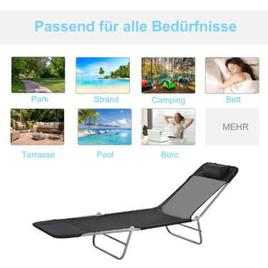 Outsunny Sun Lounger Садовий шезлонг Relax Lounger на 2 ноги Шезлонг чорний складний для саду, тераси та балкона