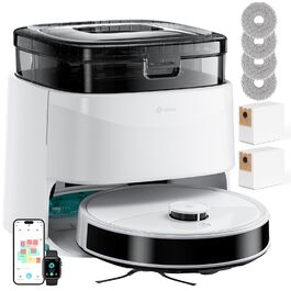 Робот-пилосос LEFANT M3 з функцією миття підлоги, 12000 Па потужність всмоктування, автоматичне док-станція, до 220 хвилин роботи, малювання плану прибирання, заборонені зони, уникнення перешкод, LiDAR навігація, підйом мопа, білий