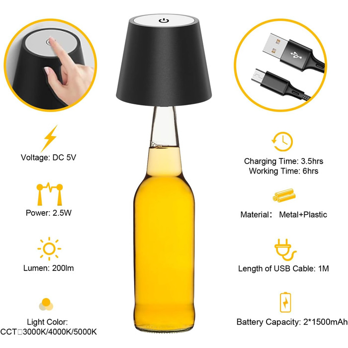 Акумуляторна LED-лампа Antela настільна бездротова диммерна IP44, 3000K/4000K/5000K, металева, для дому/відкритих просторів, 2 шт.