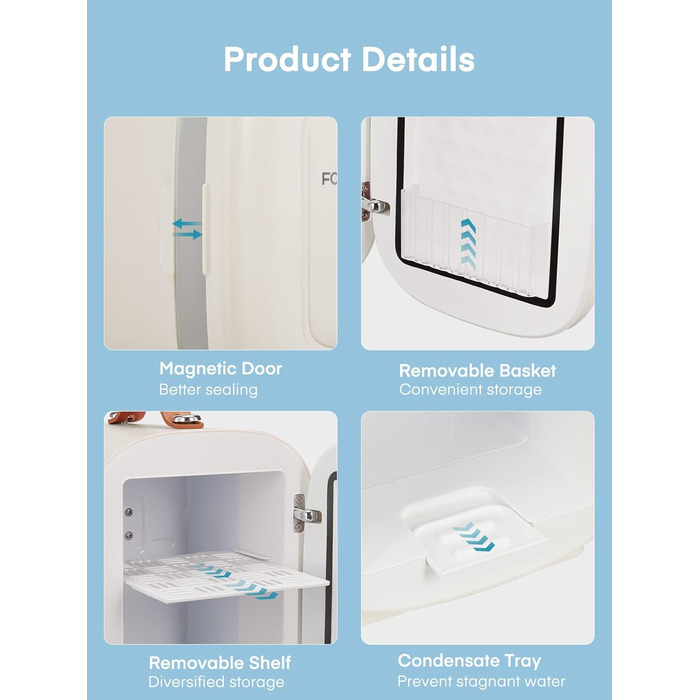 Міні холодильник FOHERE 5 літрів, USB живлення, 220V/12V, для напоїв та догляду за шкірою, білий