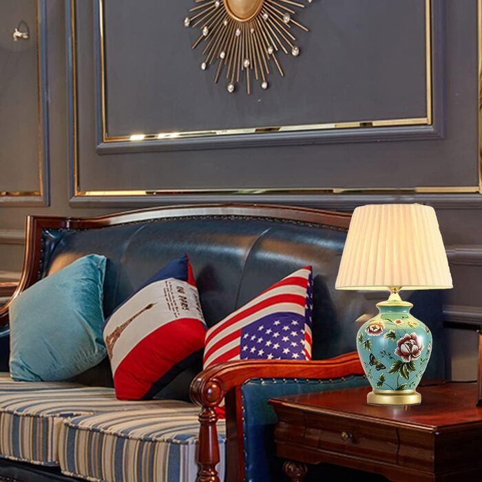 Керамічна настільна лампа Mengjay: нічник, лампа для читання, декор, білий/блакитний