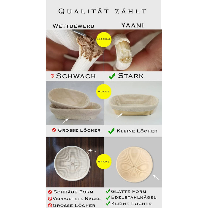 Набір для випікання хліба Yaani: гільзи для бродіння (2 шт.), щітка для тіста, ніж для хліба, 22 см та 25 см