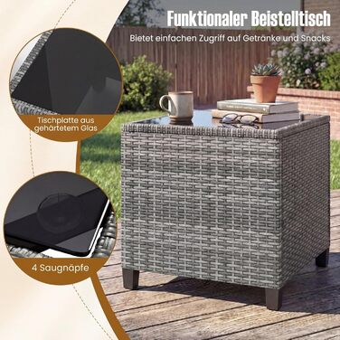 Садовий набір меблів COSTWAY з ротангу, 3 предмети: 2 крісла, стіл із загартованим склом, подушки. Меблі для балкона та тераси на 2 особи, сірий