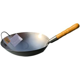 Сковорода-Вок з Таїланду з дерев'яною і металевою ручкою - для гастрономії-кругле дно Підходить тільки для газових плит (36 см)